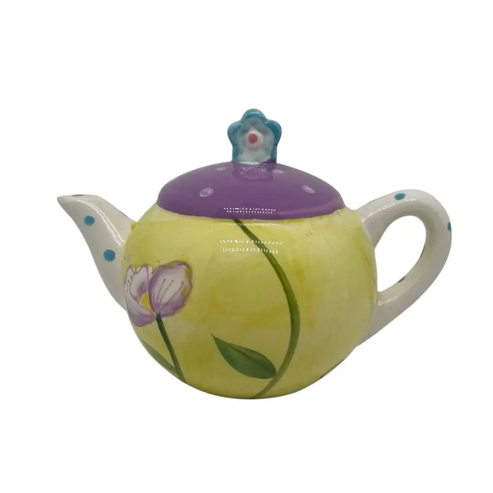 Vintage Decorative Ceramic Teapot Colorful Multicolor Flowers Floral